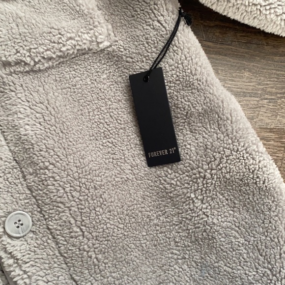 Gray Faux Shearling Button-Up Coat - Picture 7 of 8